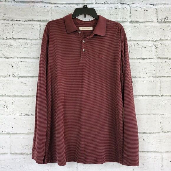 Tommy Bahama Mens Ribbed Maroon Long Sleeve Polo Modal Shirt XL - Picture 1 of 6
